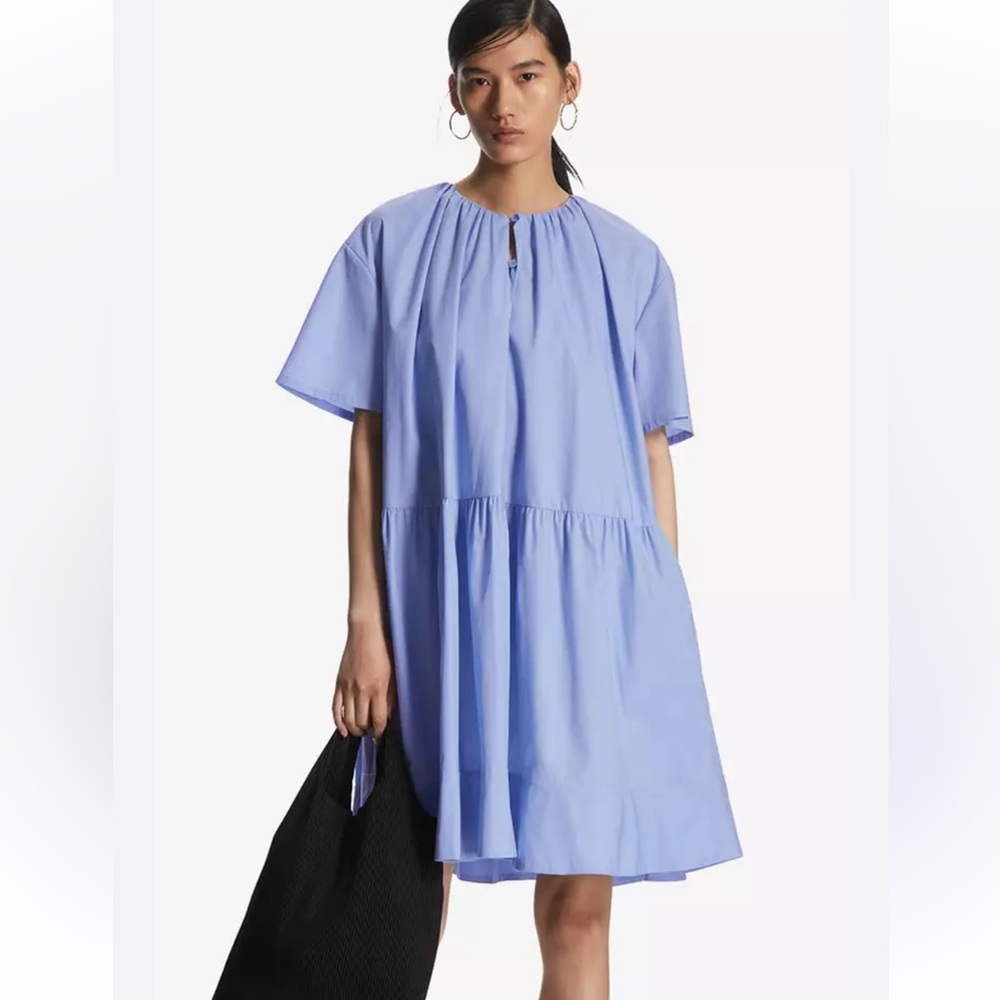 COS Light Blue Short Sleeve Tiered Mini Dress